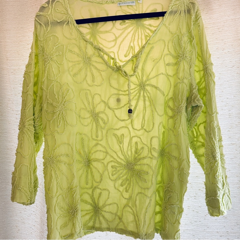 Sheer Lime Green Floral Blouse